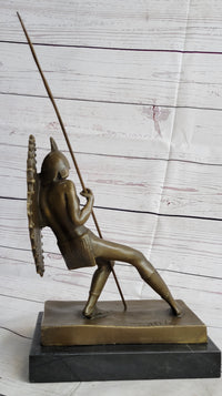 Gladiator with Shield & Spear Bronze Metal Bookend Sculptures 11" x 9"