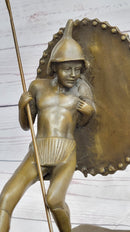 Gladiator with Shield & Spear Bronze Metal Bookend Sculptures 11" x 9"