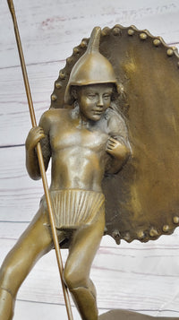 Gladiator with Shield & Spear Bronze Metal Bookend Sculptures 11" x 9"