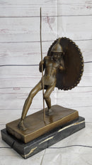 Gladiator with Shield & Spear Bronze Metal Bookend Sculptures 11" x 9"