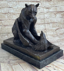 Signed Barye Bear Attacking Eagle Bronze Sculpture
