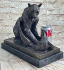 Signed Barye Bear Attacking Eagle Bronze Sculpture