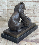 Signed Barye Bear Attacking Eagle Bronze Sculpture