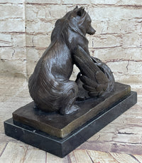 Signed Barye Bear Attacking Eagle Bronze Sculpture
