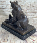 Signed Barye Bear Attacking Eagle Bronze Sculpture