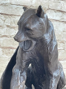 Signed Barye Bear Attacking Eagle Bronze Sculpture