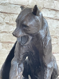Signed Barye Bear Attacking Eagle Bronze Sculpture