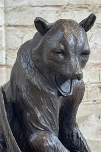 Signed Barye Bear Attacking Eagle Bronze Sculpture