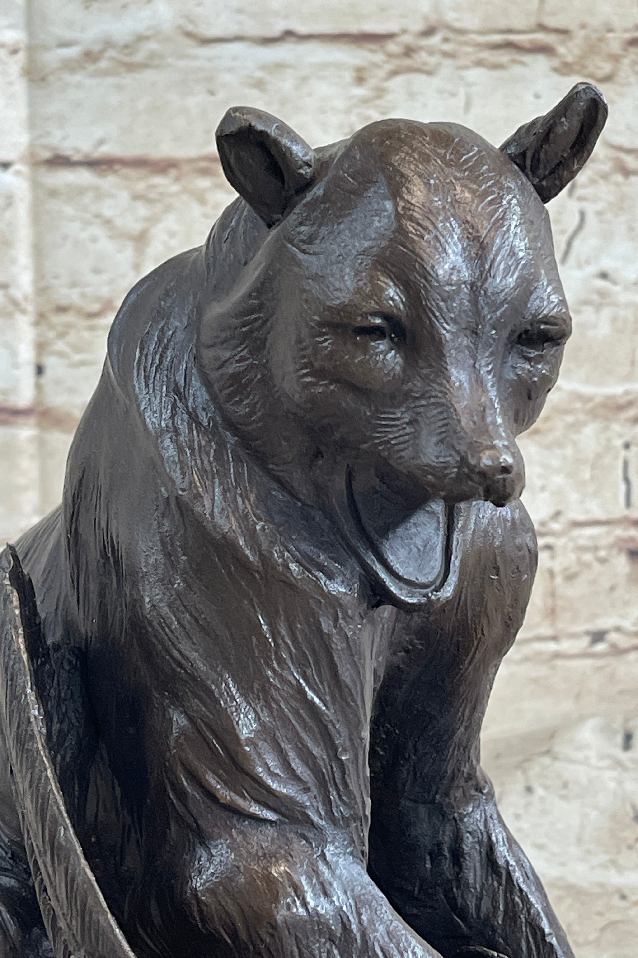 Signed Barye Bear Attacking Eagle Bronze Sculpture