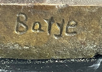 Signed Barye Bear Attacking Eagle Bronze Sculpture