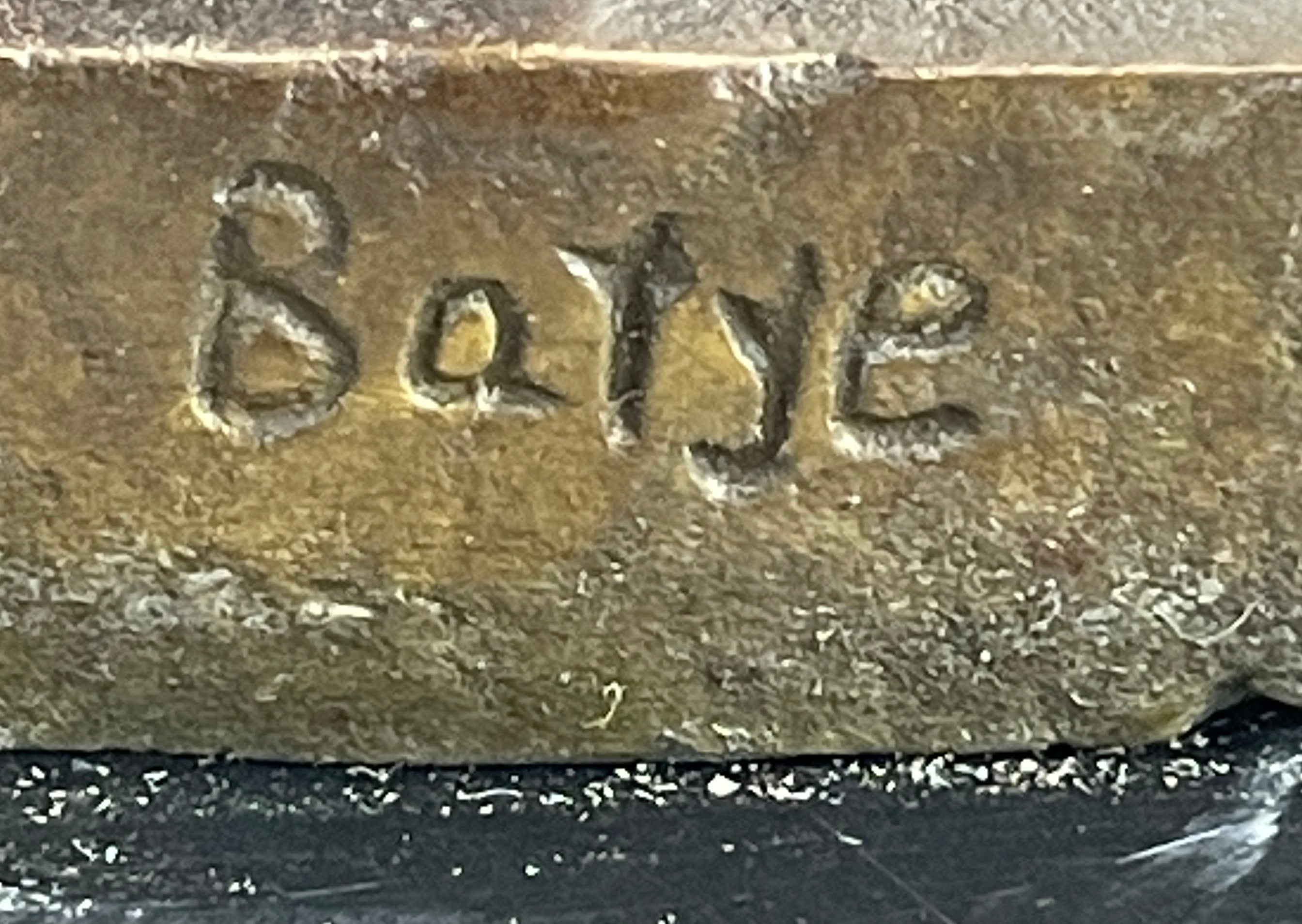 Signed Barye Bear Attacking Eagle Bronze Sculpture