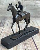 Miniature Jockey on Horse Bronze Sculpture 6" x 6"