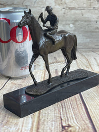 Miniature Jockey on Horse Bronze Sculpture 6" x 6"