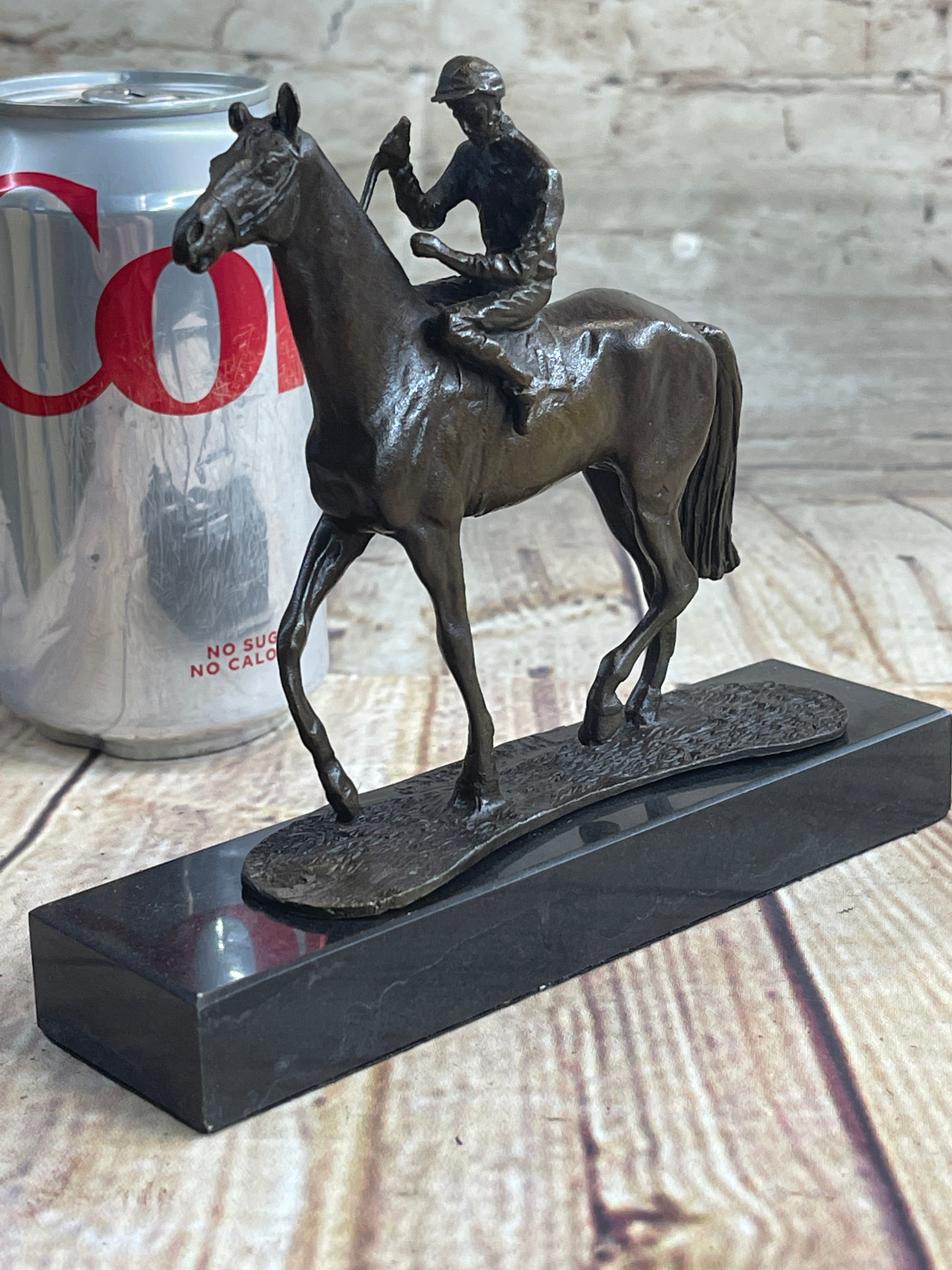 Miniature Jockey on Horse Bronze Sculpture 6" x 6"