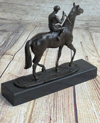Miniature Jockey on Horse Bronze Sculpture 6" x 6"
