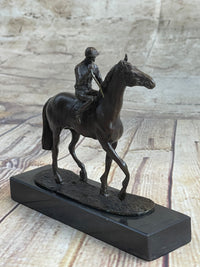 Miniature Jockey on Horse Bronze Sculpture 6" x 6"