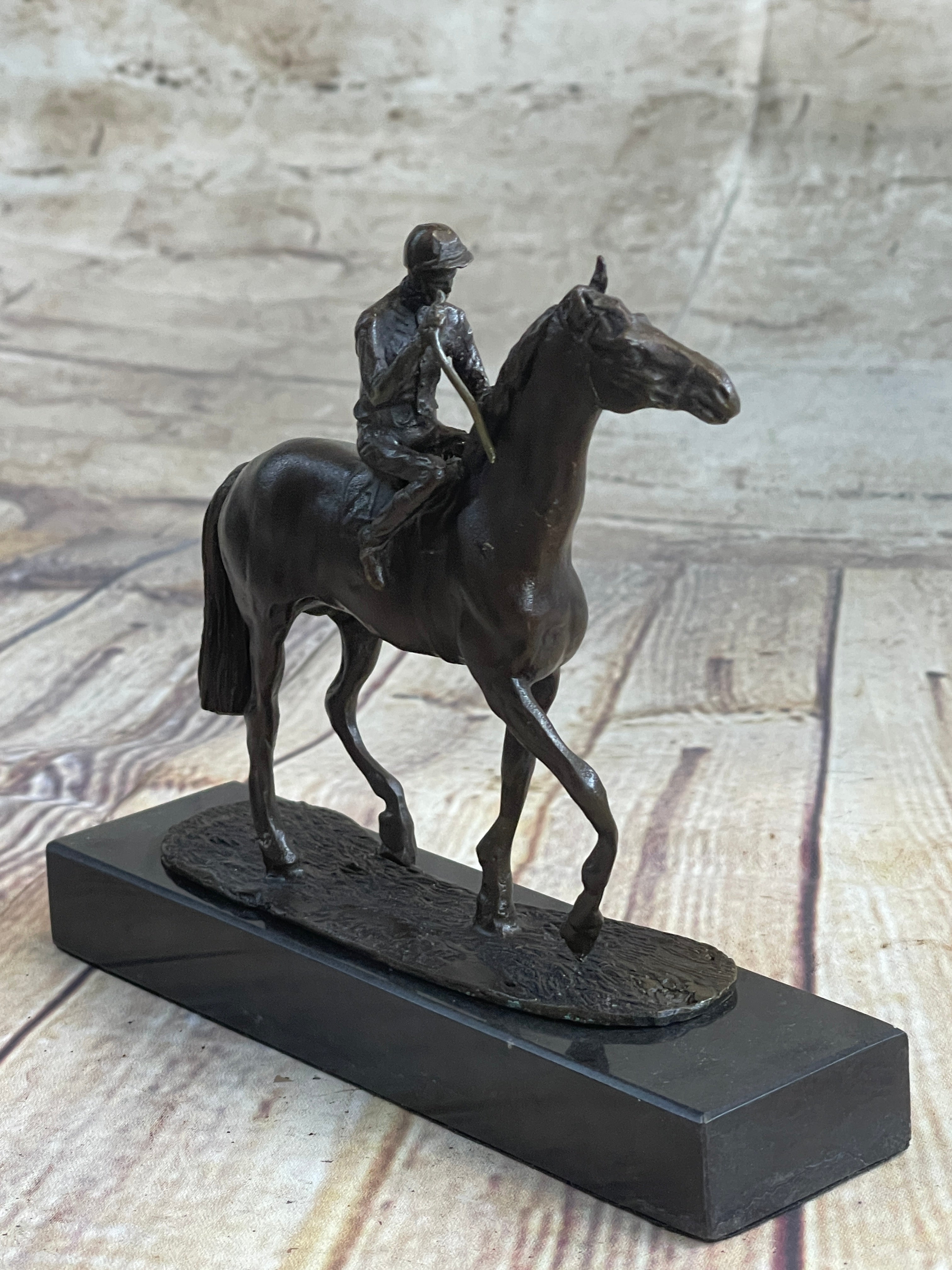 Miniature Jockey on Horse Bronze Sculpture 6" x 6"