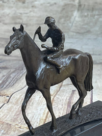Miniature Jockey on Horse Bronze Sculpture 6" x 6"