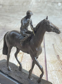 Miniature Jockey on Horse Bronze Sculpture 6" x 6"