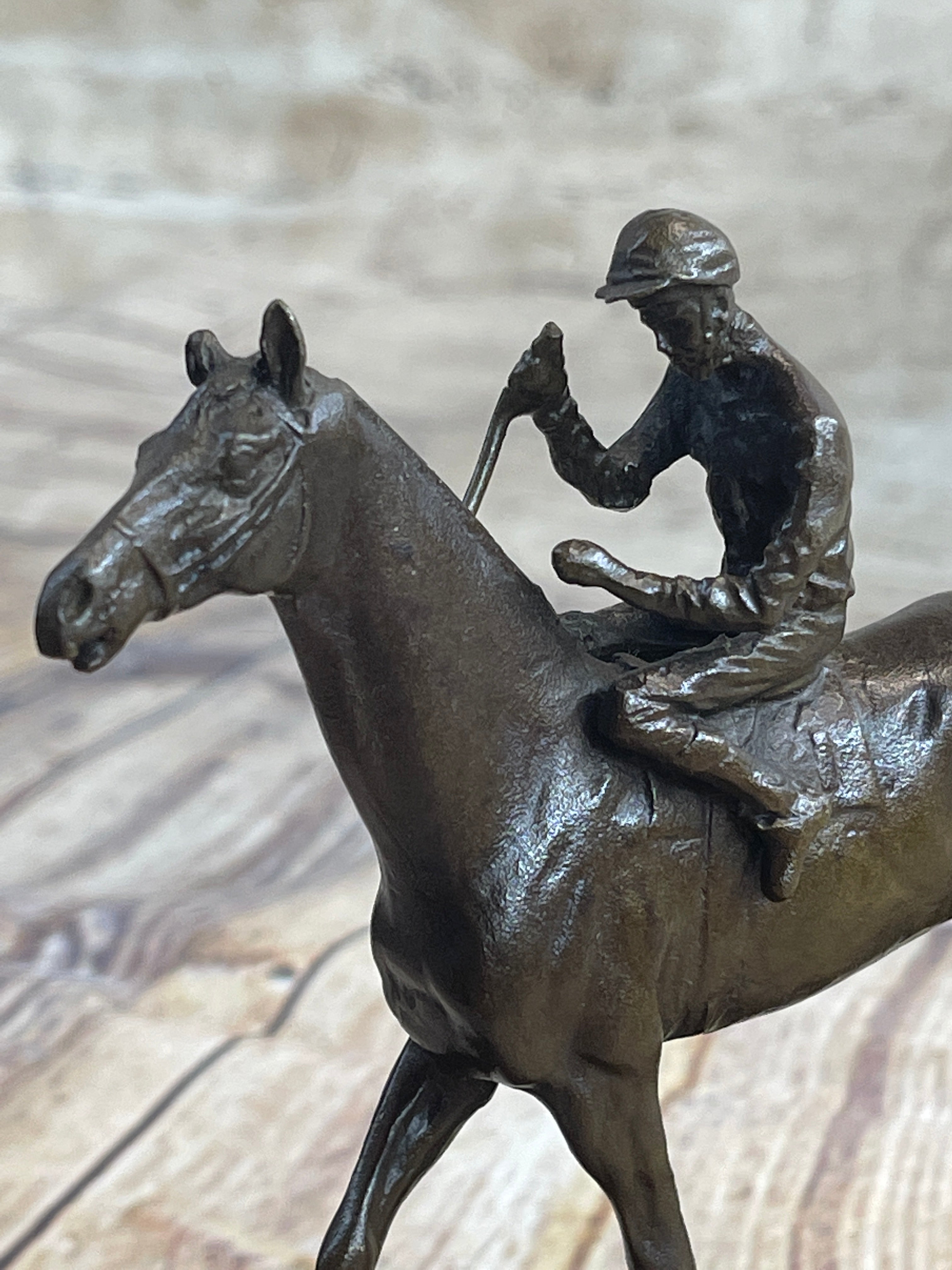 Miniature Jockey on Horse Bronze Sculpture 6" x 6"