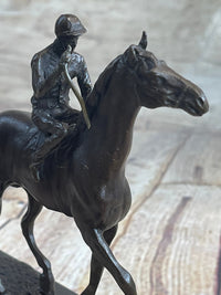 Miniature Jockey on Horse Bronze Sculpture 6" x 6"