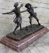 Fencing Duel Swordsmen Bronze Sculpture Rose Marble Base