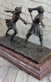 Fencing Duel Swordsmen Bronze Sculpture Rose Marble Base