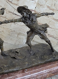 Fencing Duel Swordsmen Bronze Sculpture Rose Marble Base