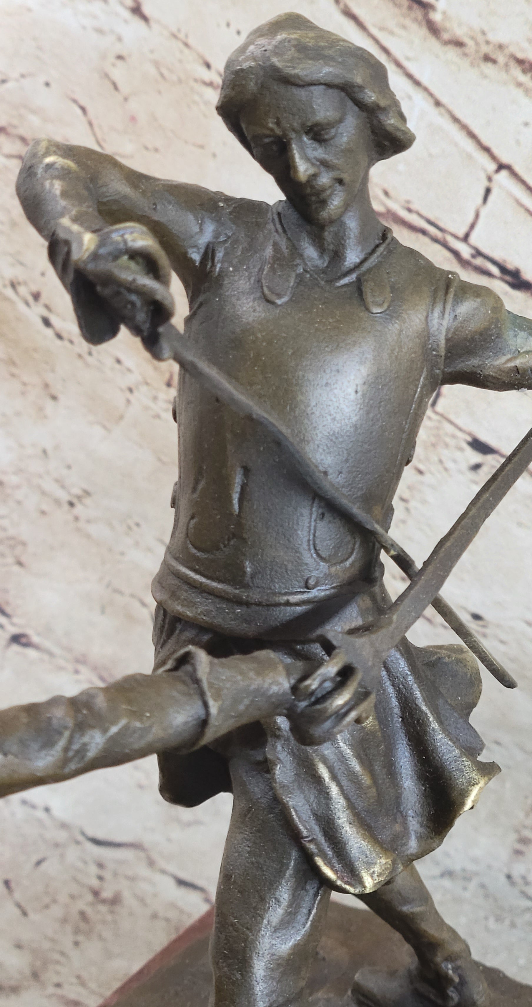 Fencing Duel Swordsmen Bronze Sculpture Rose Marble Base