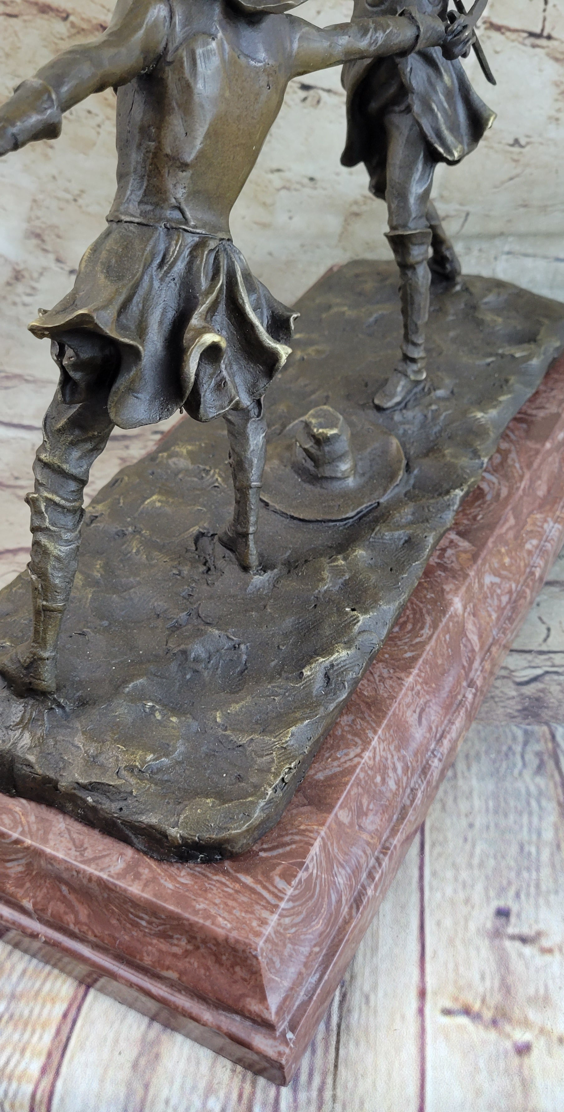 Fencing Duel Swordsmen Bronze Sculpture Rose Marble Base