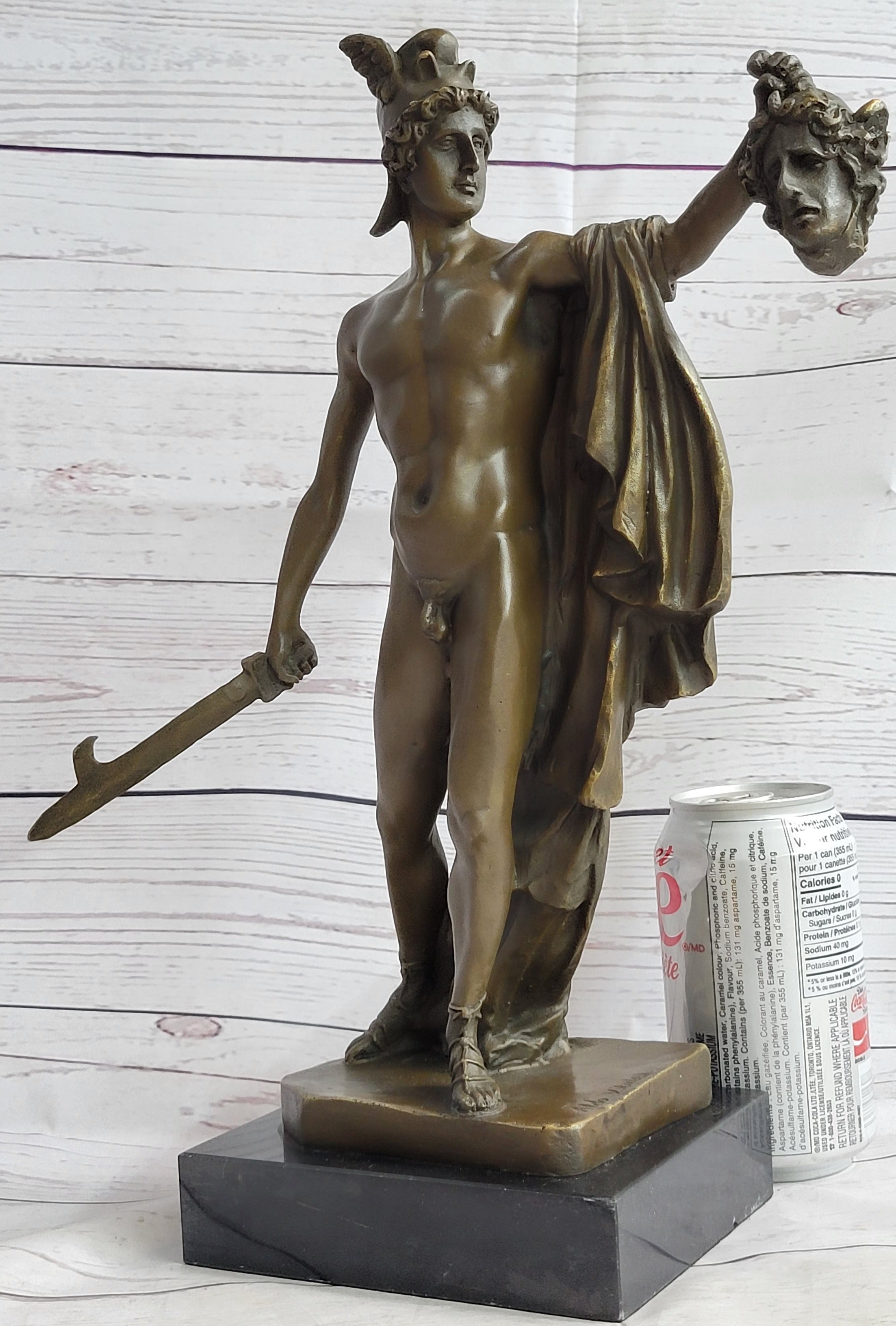 Perseus Holding Medusa Head Bronze Sculpture 15" x 12"
