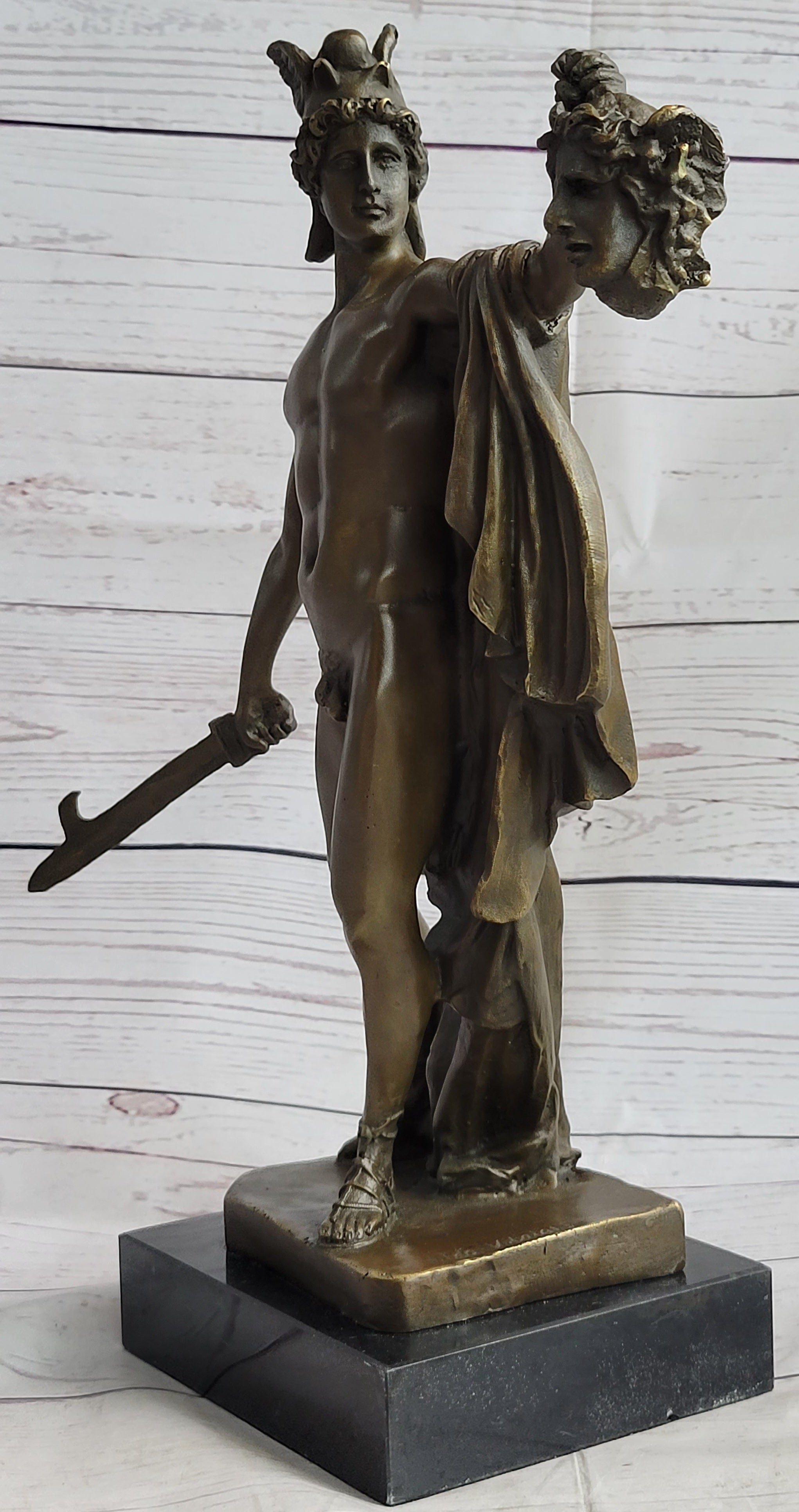 Perseus Holding Medusa Head Bronze Sculpture 15" x 12"