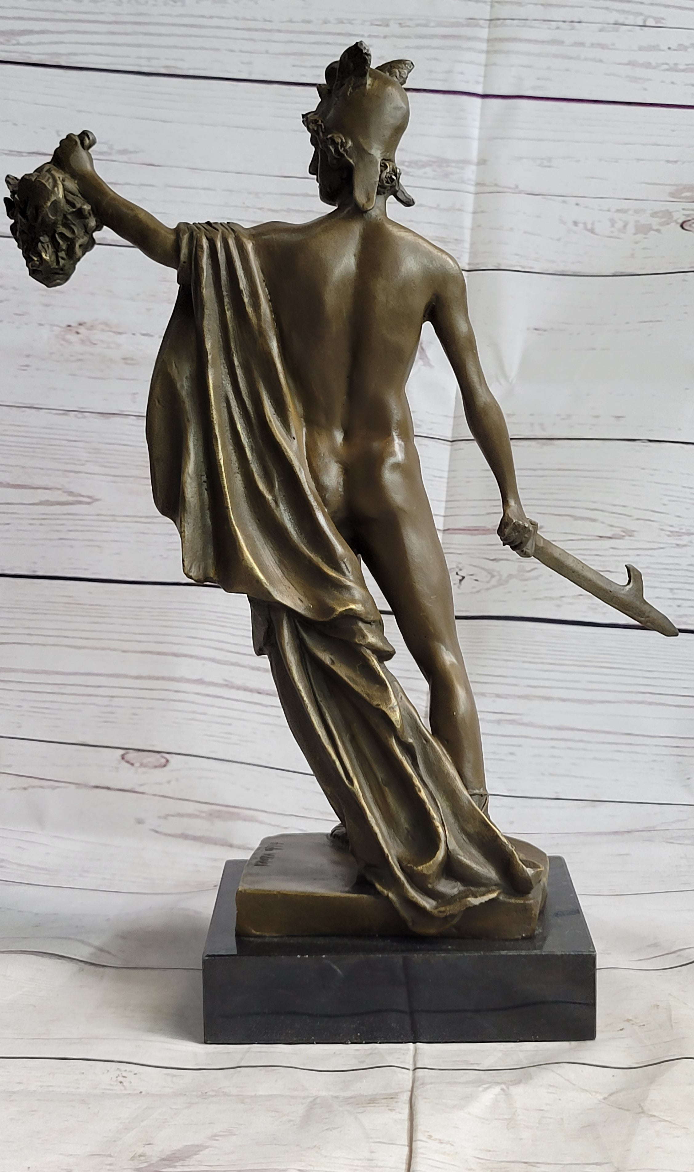 Perseus Holding Medusa Head Bronze Sculpture 15" x 12"