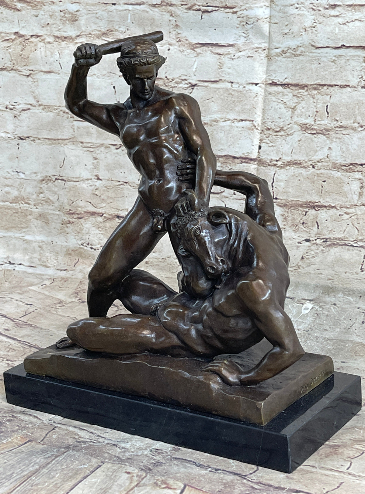 Signed Theseus Slaying The Minotaur Bronze Art Sculpture