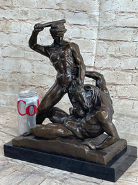 Signed Theseus Slaying The Minotaur Bronze Art Sculpture