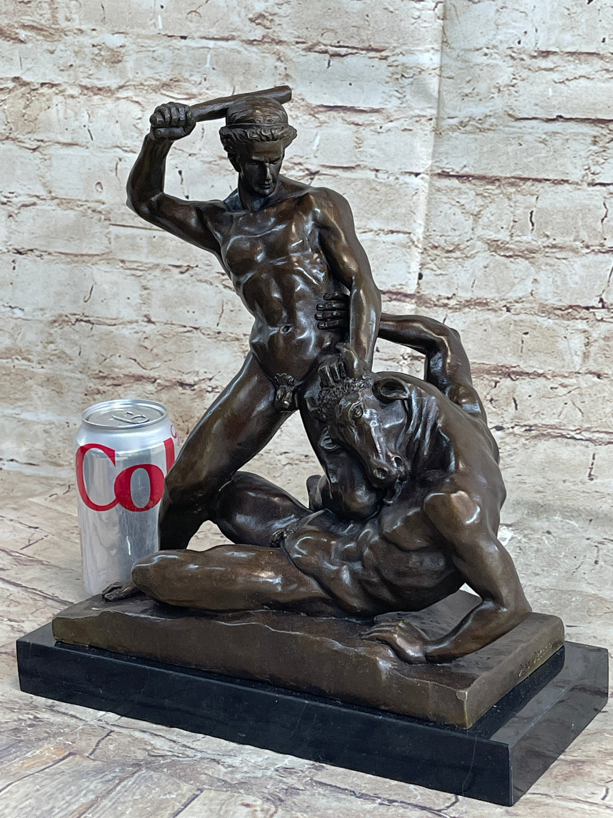 Signed Theseus Slaying The Minotaur Bronze Art Sculpture