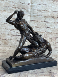 Signed Theseus Slaying The Minotaur Bronze Art Sculpture