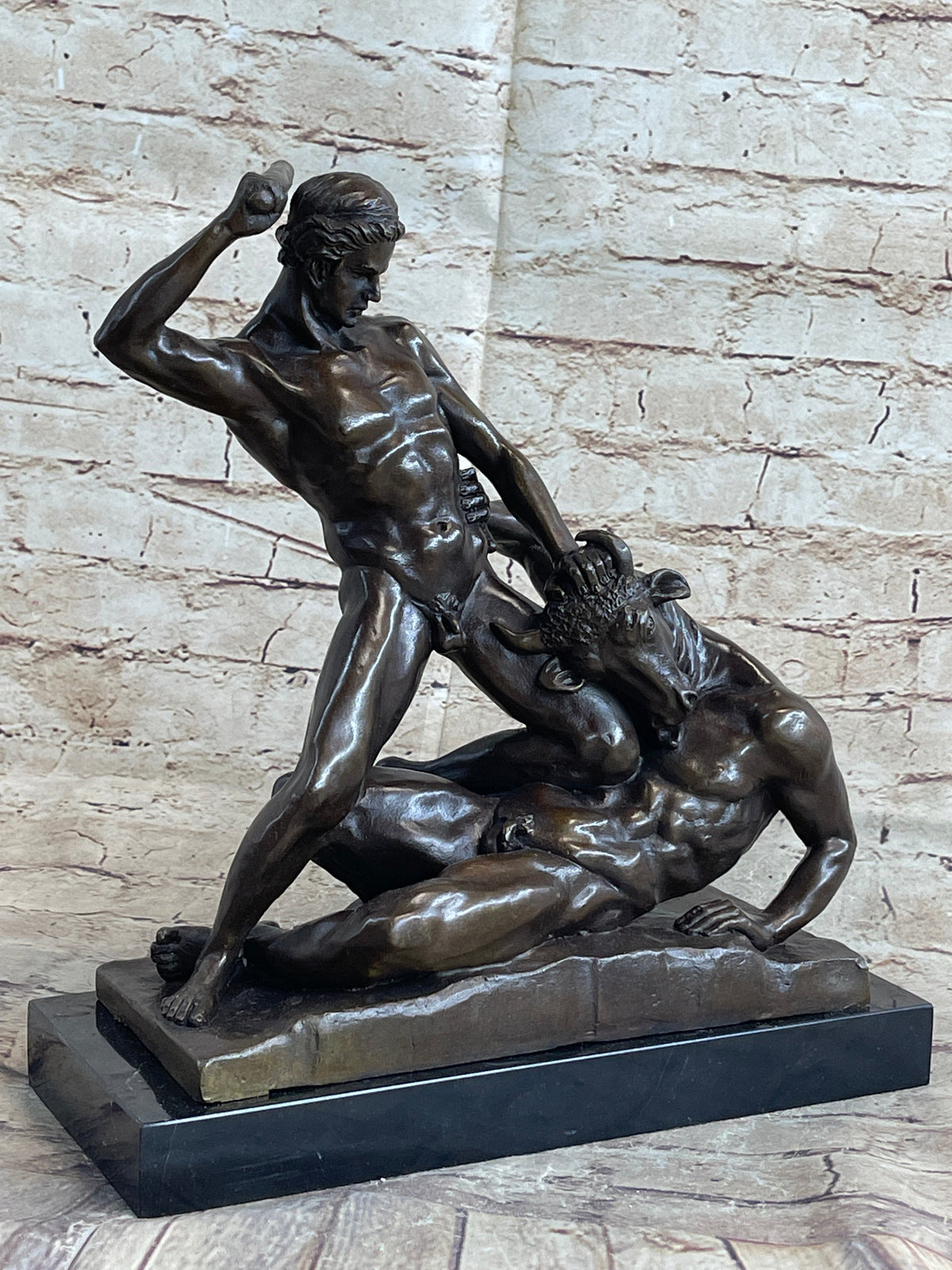 Signed Theseus Slaying The Minotaur Bronze Art Sculpture