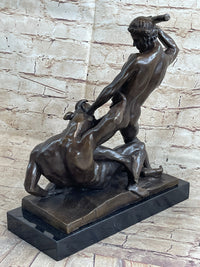 Signed Theseus Slaying The Minotaur Bronze Art Sculpture