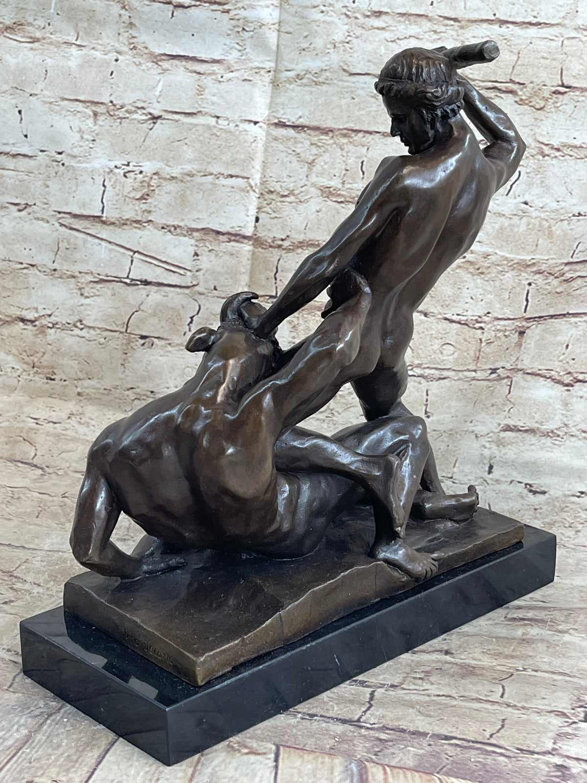 Signed Theseus Slaying The Minotaur Bronze Art Sculpture