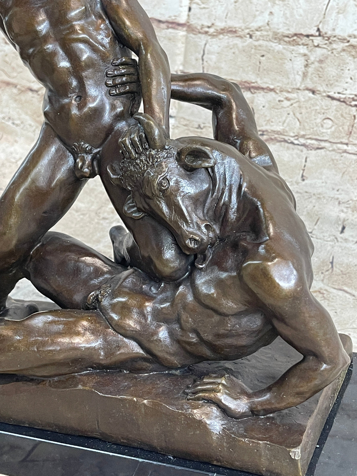 Signed Theseus Slaying The Minotaur Bronze Art Sculpture
