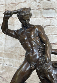 Signed Theseus Slaying The Minotaur Bronze Art Sculpture