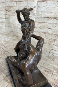 Signed Theseus Slaying The Minotaur Bronze Art Sculpture
