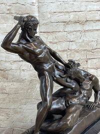 Signed Theseus Slaying The Minotaur Bronze Art Sculpture