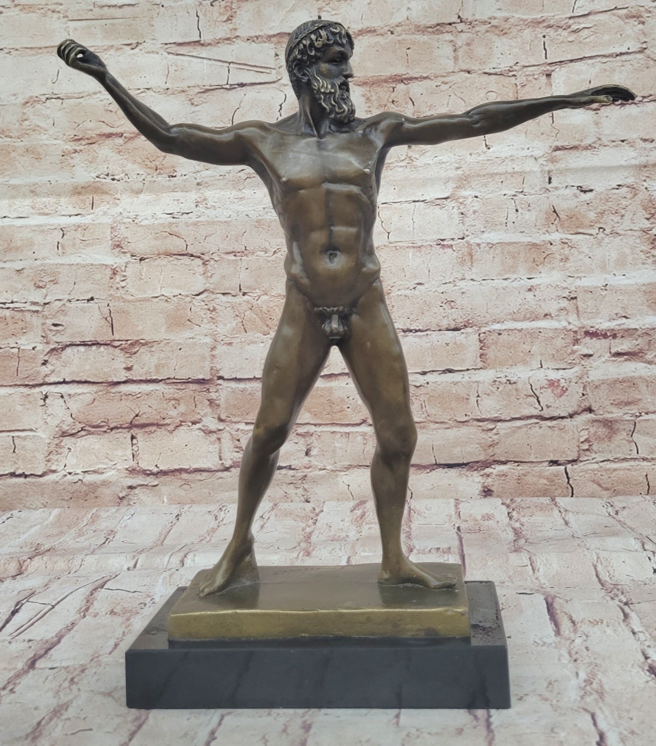 Poseidon Neptune Greek Roman God Nude Bronze Figure Sculpture Statue by Praxiteles