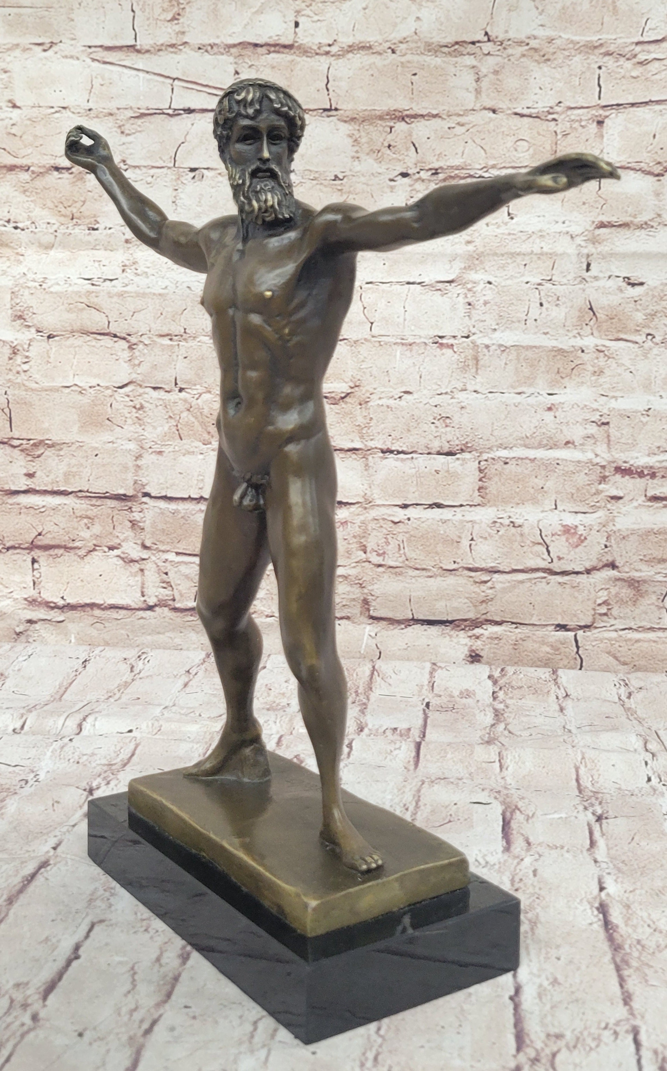 Poseidon Neptune Greek Roman God Nude Bronze Figure Sculpture Statue by Praxiteles