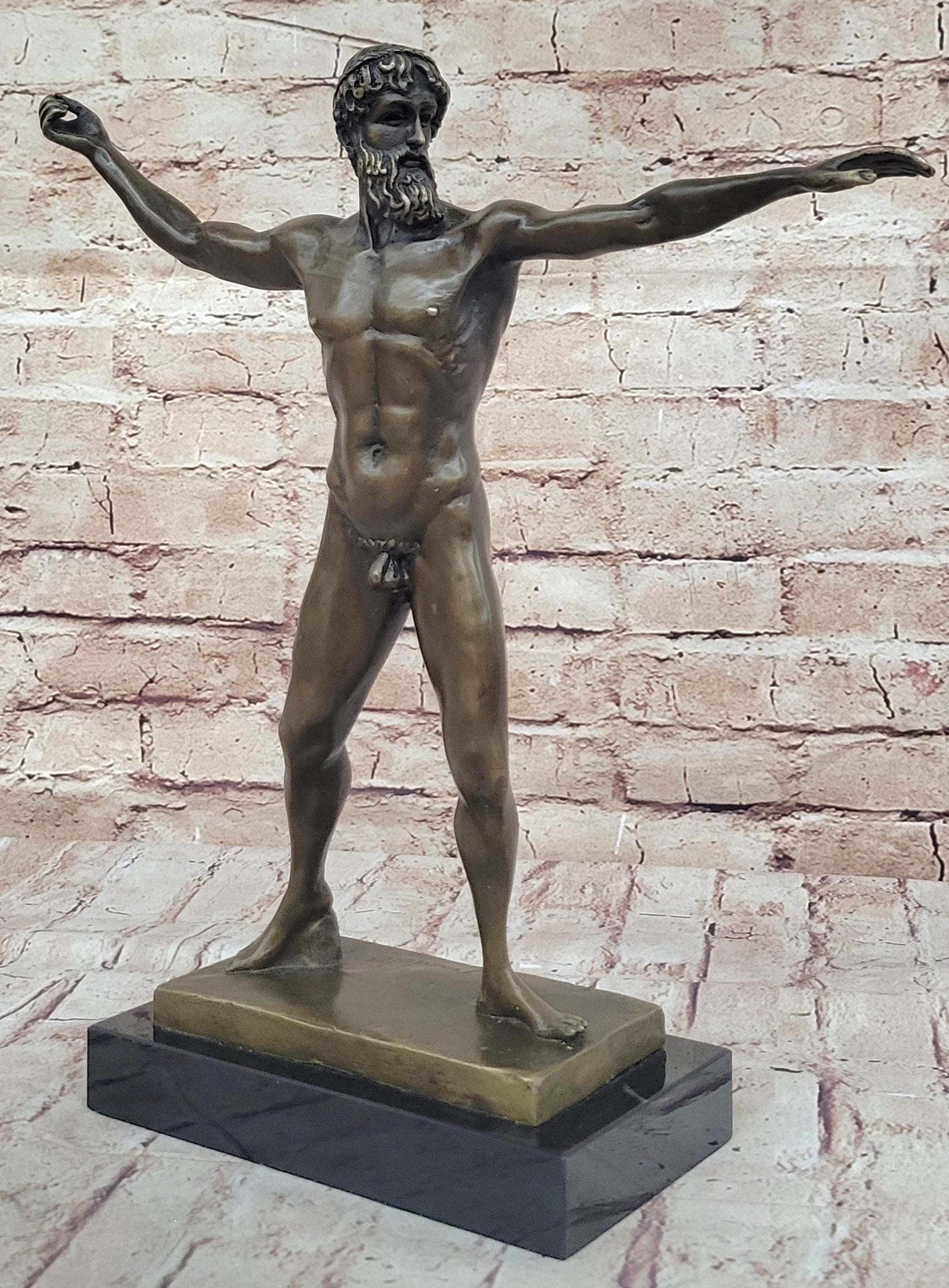 Poseidon Neptune Greek Roman God Nude Bronze Figure Sculpture Statue by Praxiteles