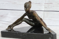Yoga Athlete Young Woman Stretching Bronze Sculpture 7" x 11"