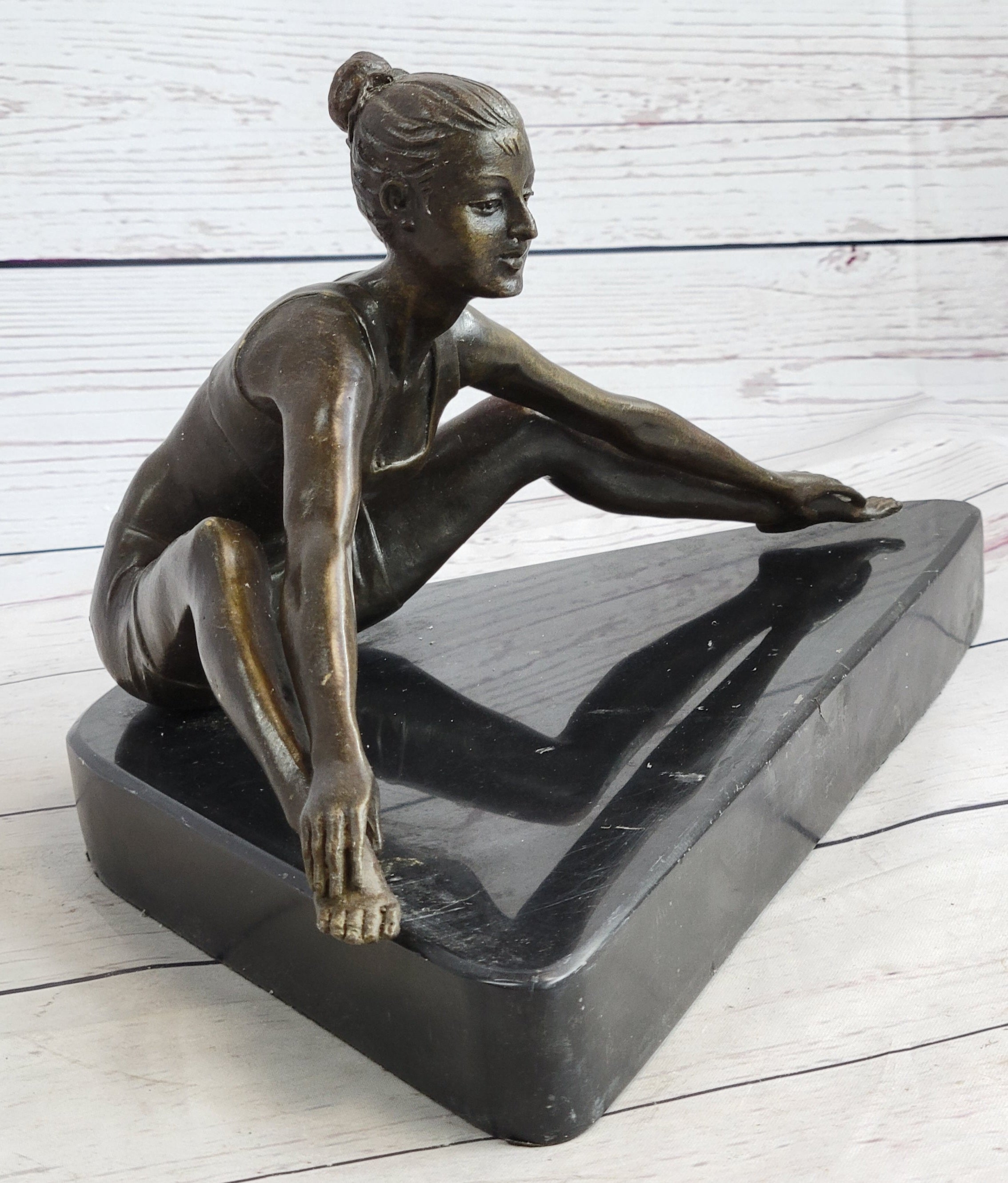 Yoga Athlete Young Woman Stretching Bronze Sculpture 7" x 11"