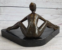 Yoga Athlete Young Woman Stretching Bronze Sculpture 7" x 11"